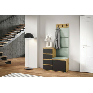Eka Předsíňová stěna s čalouněnými panely Trinity 36 - Dub Artisan s černou / Světlá zelená 2321