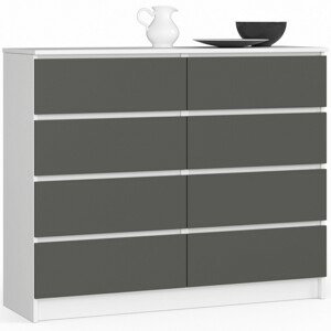 Ak furniture Komoda Kuba 120 cm 8 šuplíků bílá/grafitová