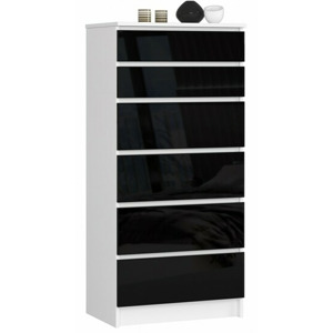 Ak furniture Komoda Kuba 60 cm - 6 šuplíků bílá/černá