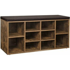 VASAGLE Botník se sedákem 10 polic hnědý 104 x 48 x 30 cm