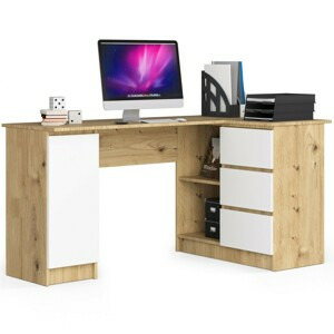 Ak furniture Rohový psací stůl B20 155 cm dub artisan/bílý pravý